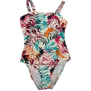Floral Print‎ One Piece Swimsuit Open Back Tropical Palm Leaf
